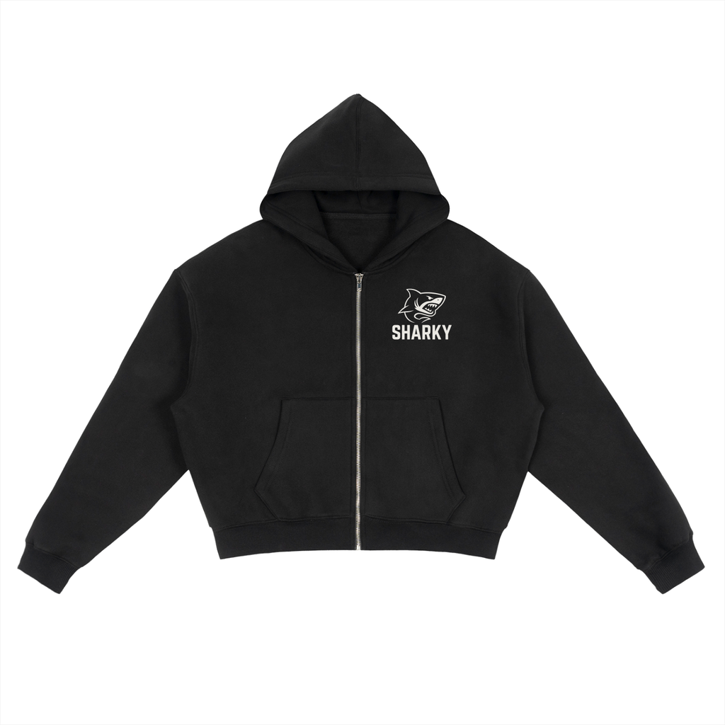Fleece Zip-Up Boxy Hoodie - SHARKY
