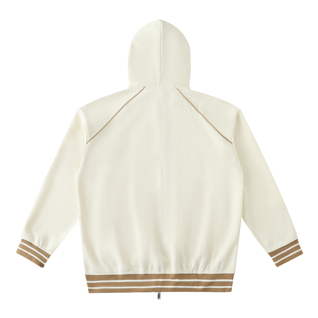 Striped Trim Zip-Up Hoodie - SHARKY