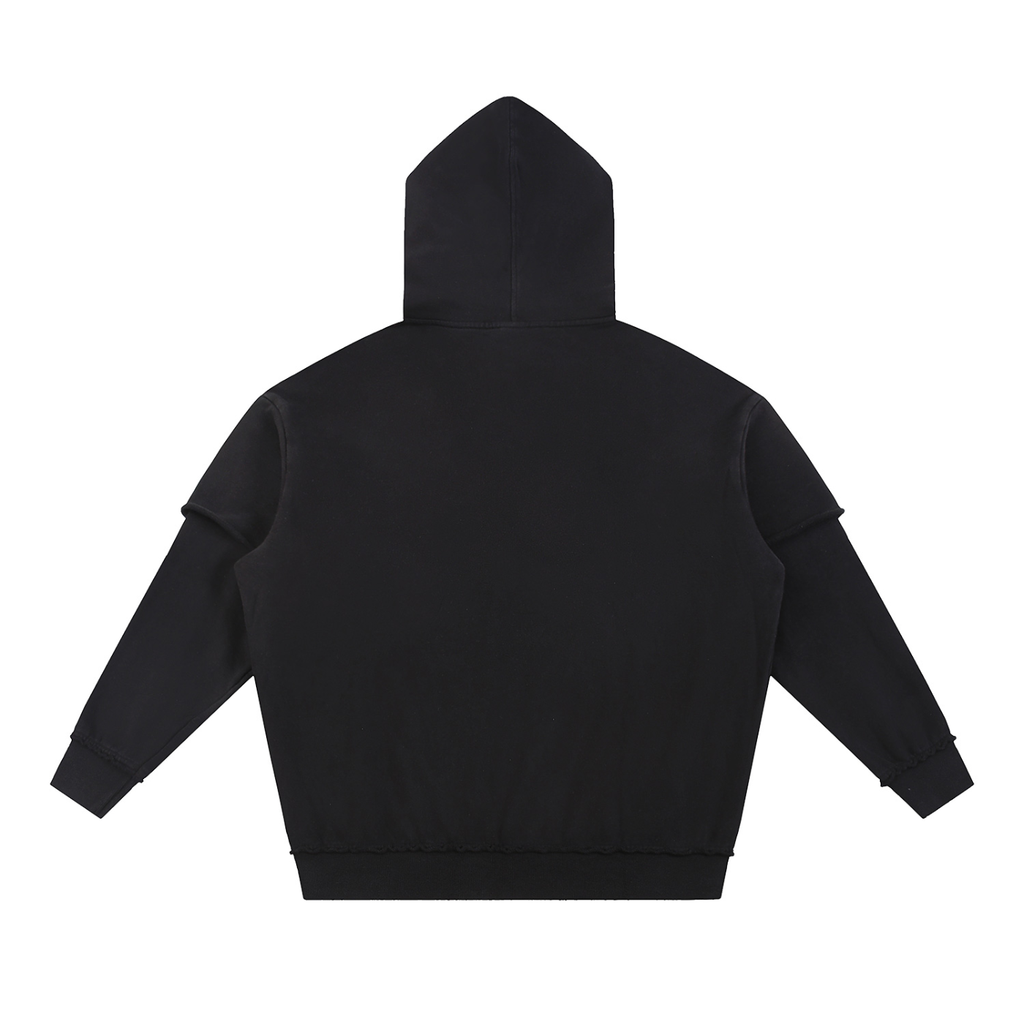 Snow Washed Raw Edge Double Layered Hoodie - SHARKY