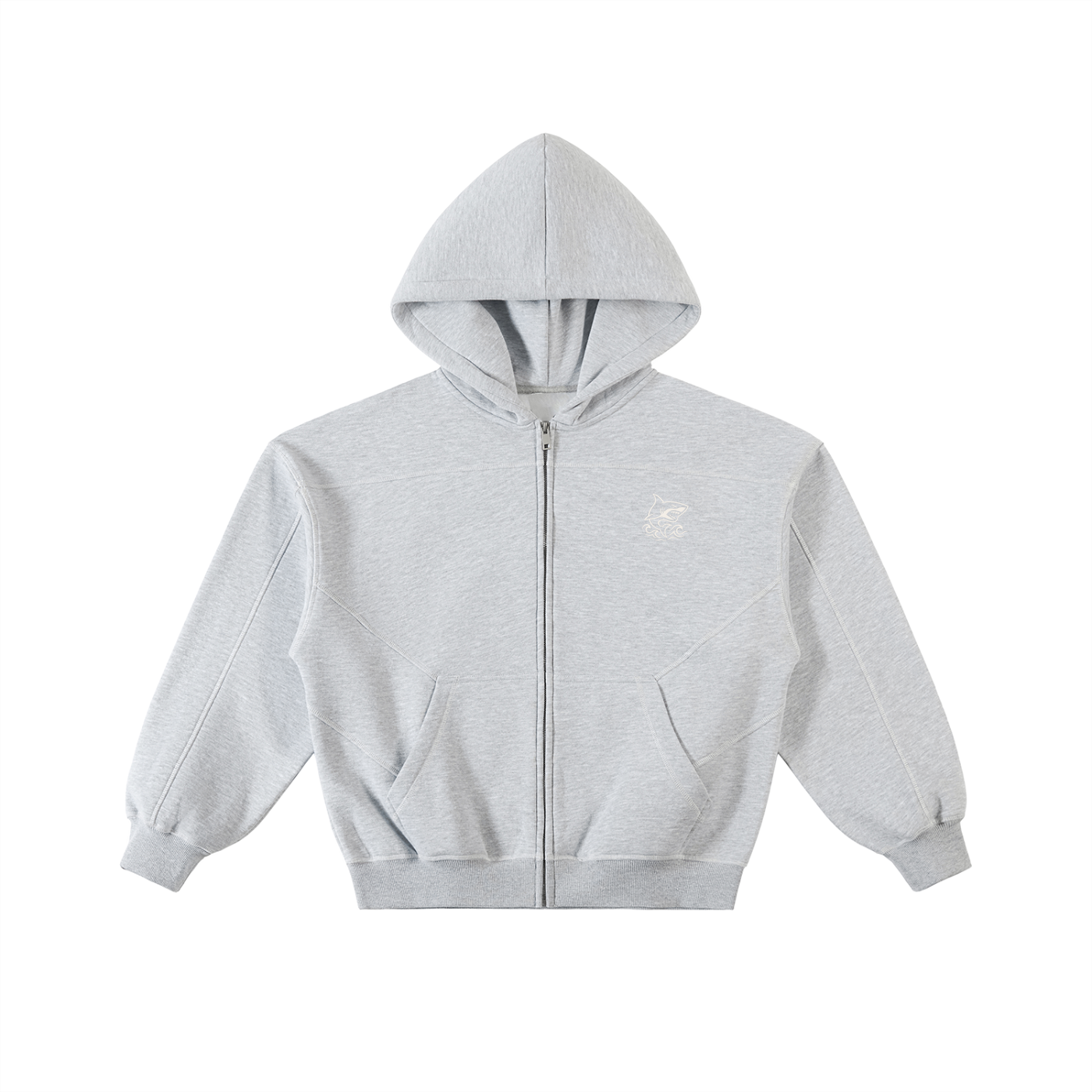 Contrast-Stitched Boxy Fleece Hoodie - SHARKY