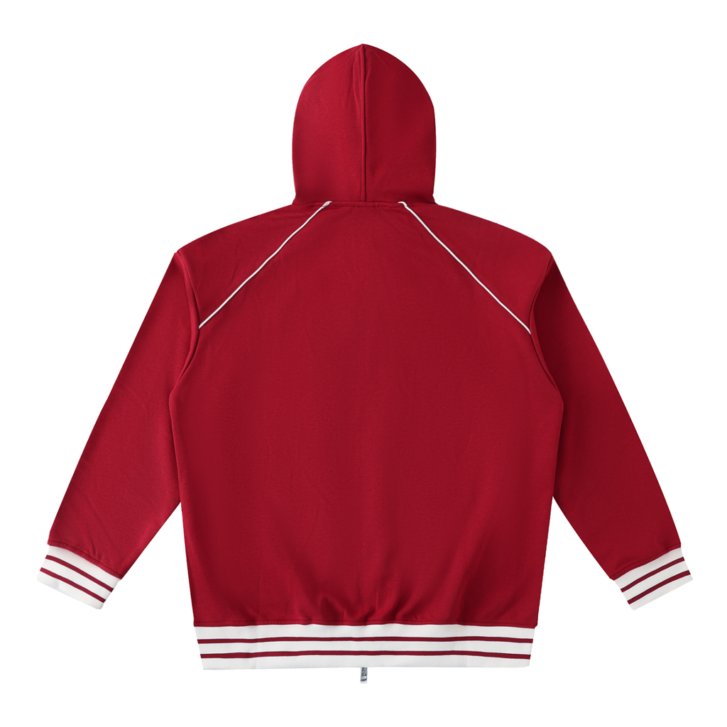 Striped Trim Zip-Up Hoodie - SHARKY