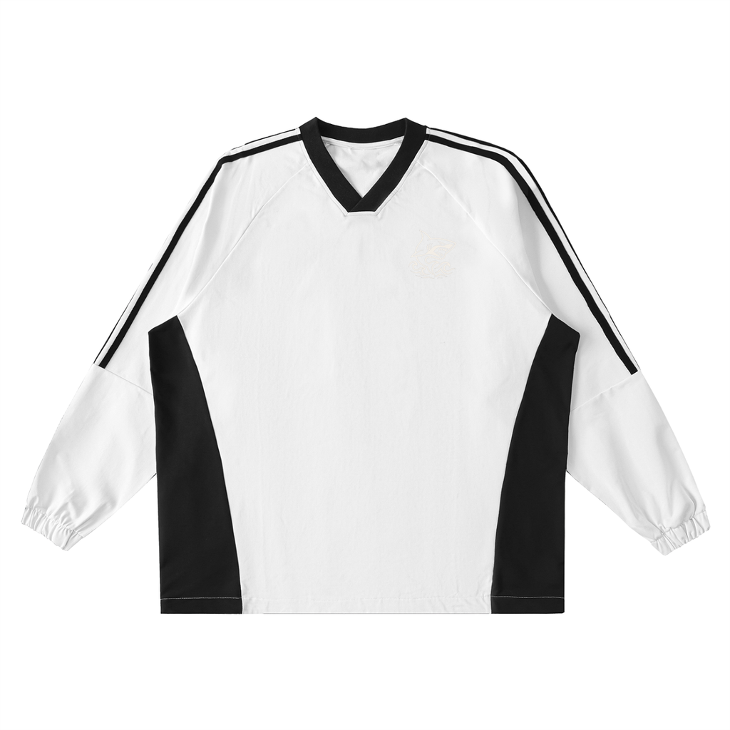 Color-Block V-Neck Long-Sleeve T-Shirt - SHARKY