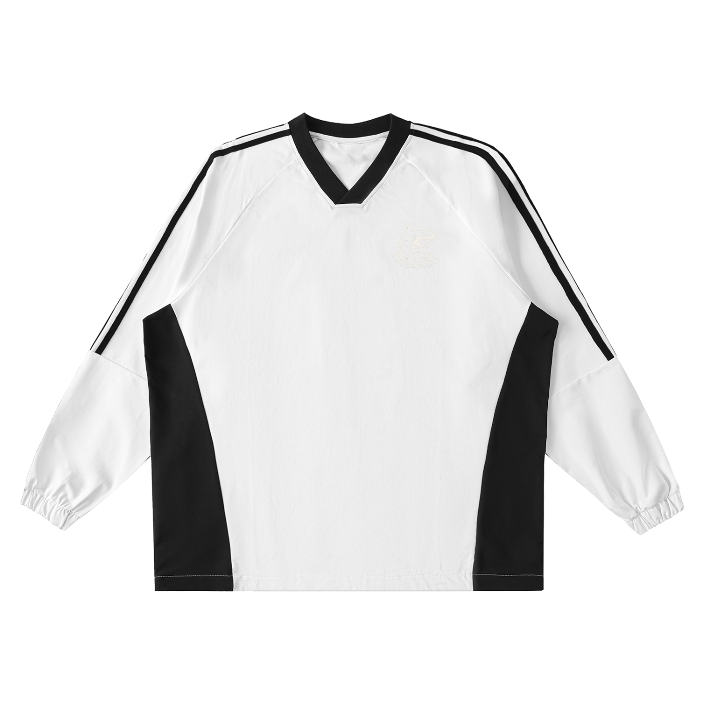 Color-Block V-Neck Long-Sleeve T-Shirt - SHARKY