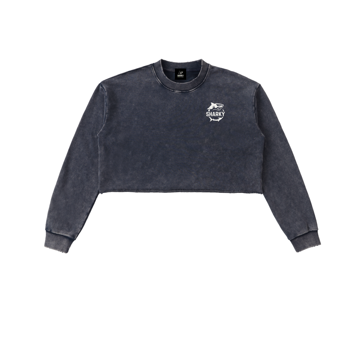 Snow Washed Raw Edge Cropped Sweatshirt - SHARKY