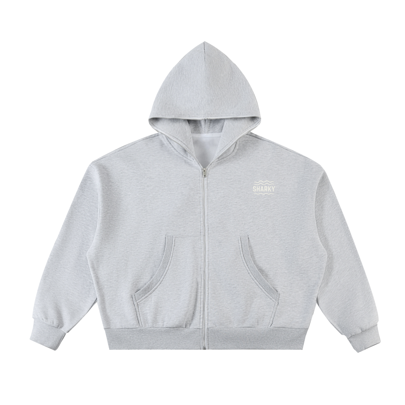 Fleeced Full-Zip Boxy Hoodie - SHARKY