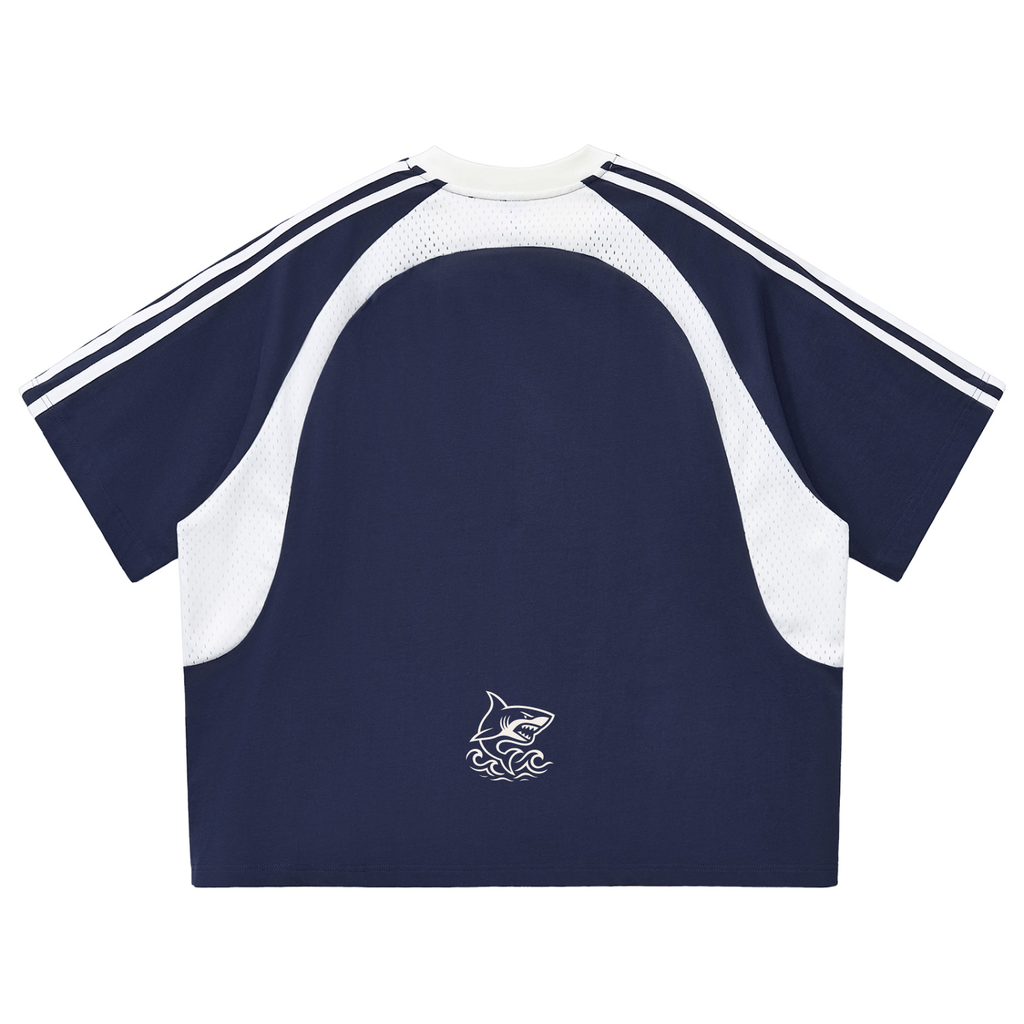 Contrast Stripes Panel Mesh T-shirt - SHARKY