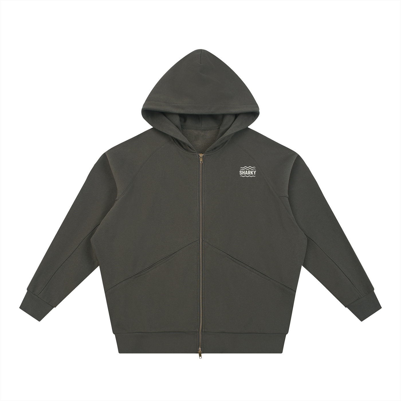 Dolman Sleeve Zip-Through Fleece  Hoodie - SHARKY