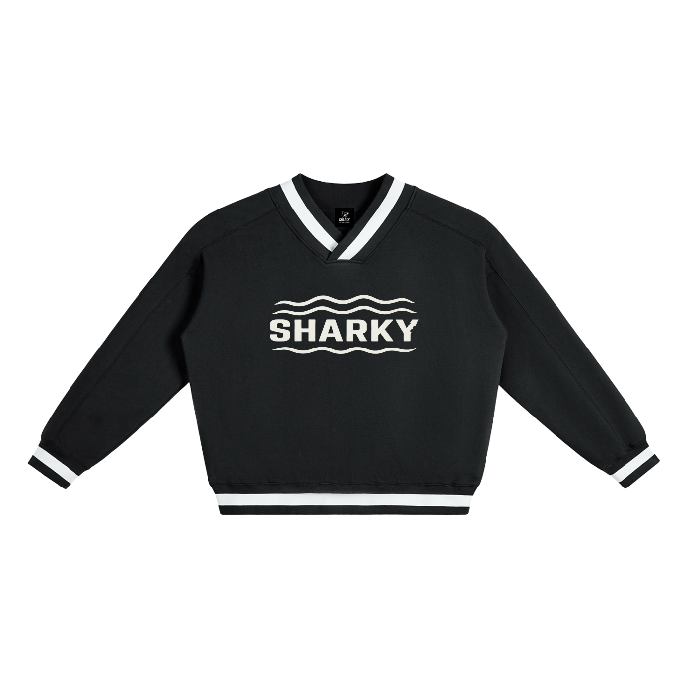 V-Neck Contrast Collar Boxy Sweatshirt - SHARKY