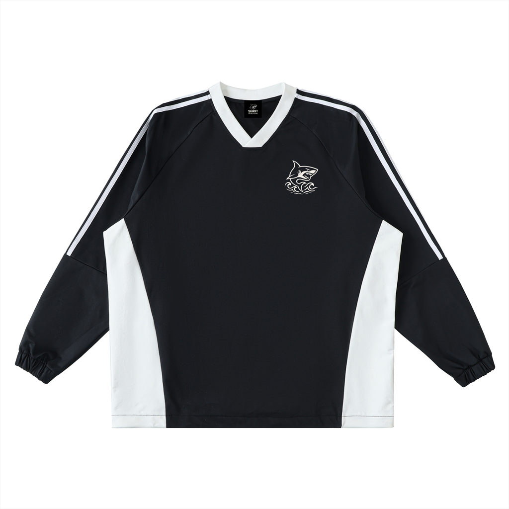 Color-Block V-Neck Long-Sleeve T-Shirt - SHARKY