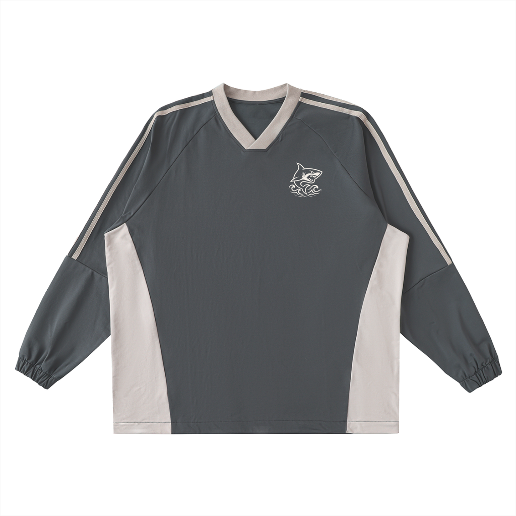 Color-Block V-Neck Long-Sleeve T-Shirt - SHARKY