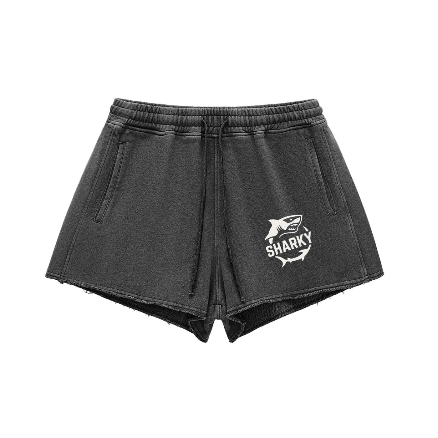Women's Snow Washed Raw Edge Drawstring Shorts - SHARKY