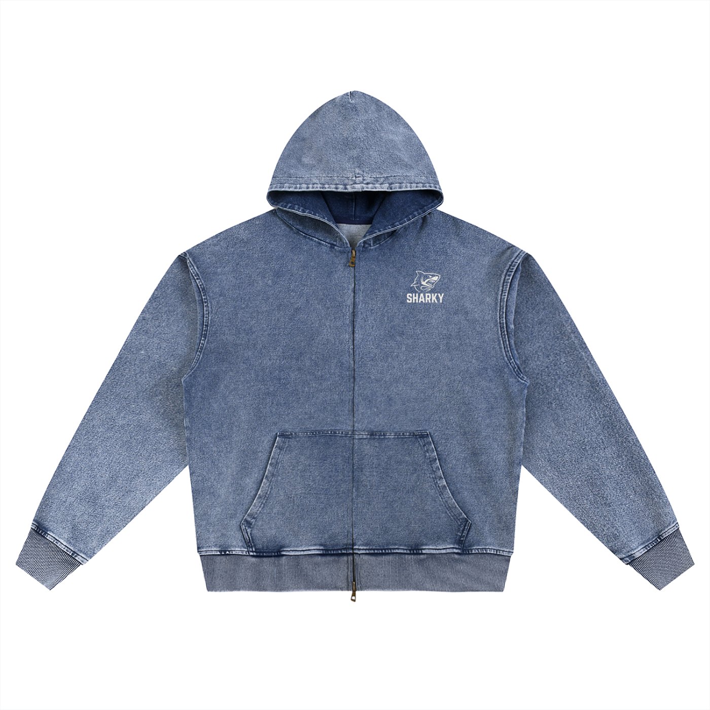 Snow Wash Oversized Zip-Up Hoodie - SHARKY
