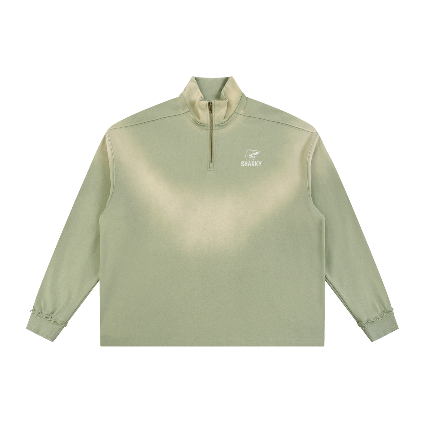 Sun Fade Raw Edge Quarter-Zip Sweatshirt - SHARKY