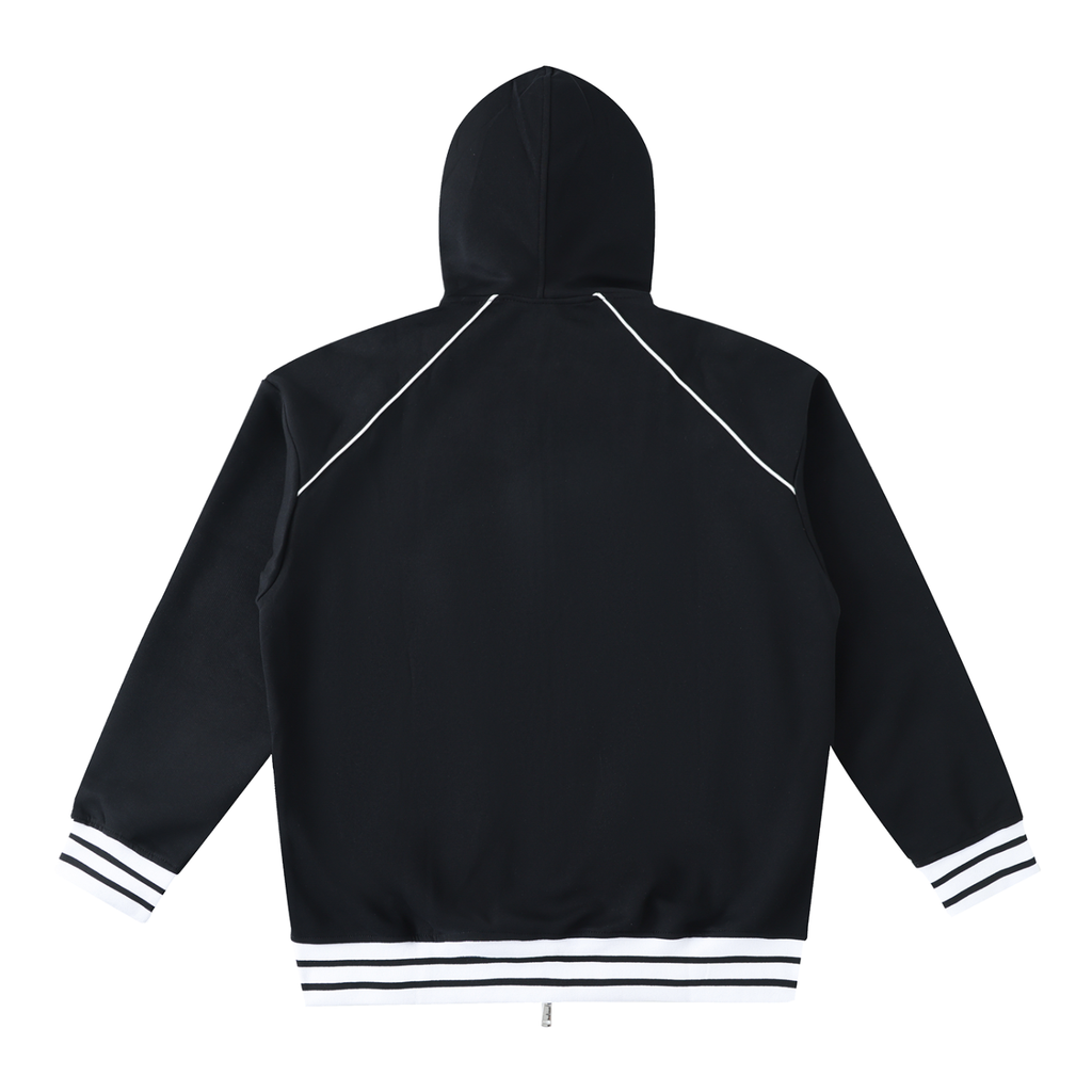 Striped Trim Zip-Up Hoodie - SHARKY