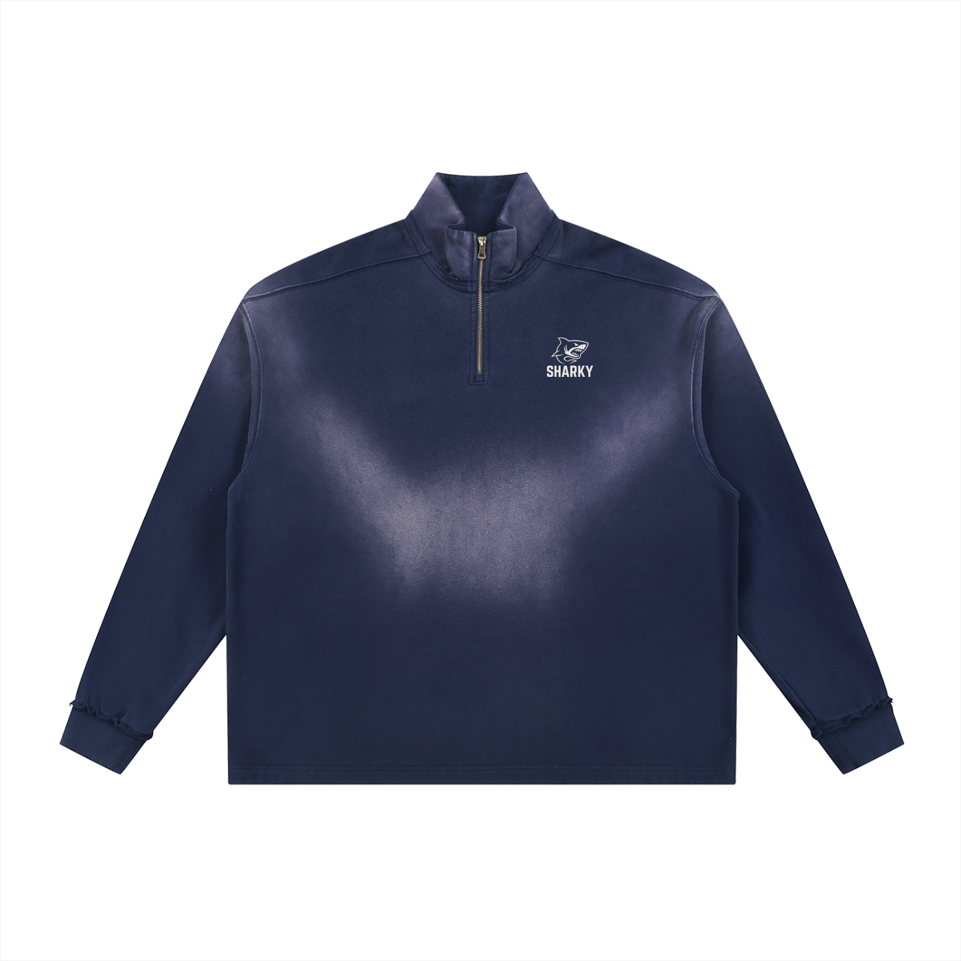 Sun Fade Raw Edge Quarter-Zip Sweatshirt - SHARKY