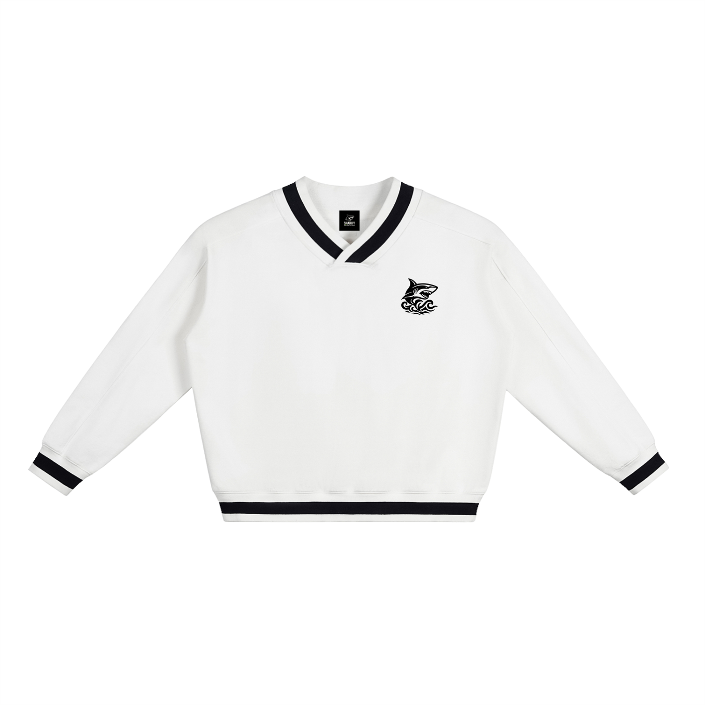 V-Neck Contrast Collar Boxy Sweatshirt - SHARKY