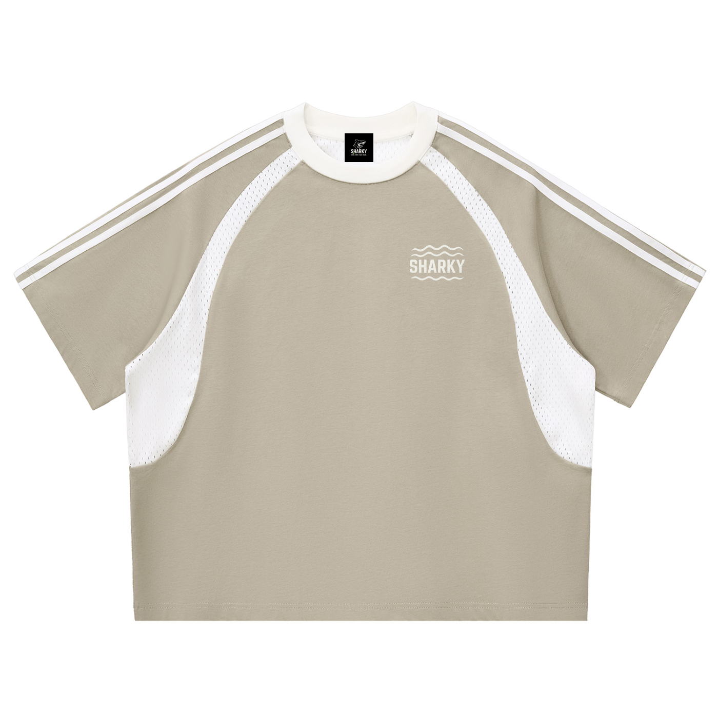 Contrast Stripes Panel Mesh T-shirt - SHARKY