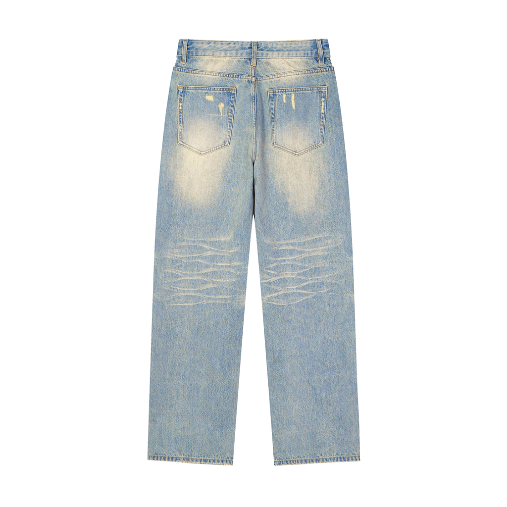 Sun Fade Raw Hem Denim Jeans ODMPOD