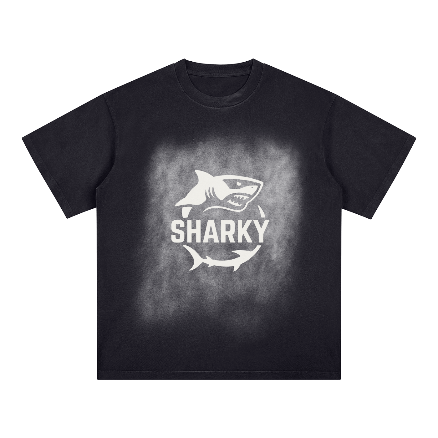 Square Patch Monkey Washed T-Shirt - SHARKY