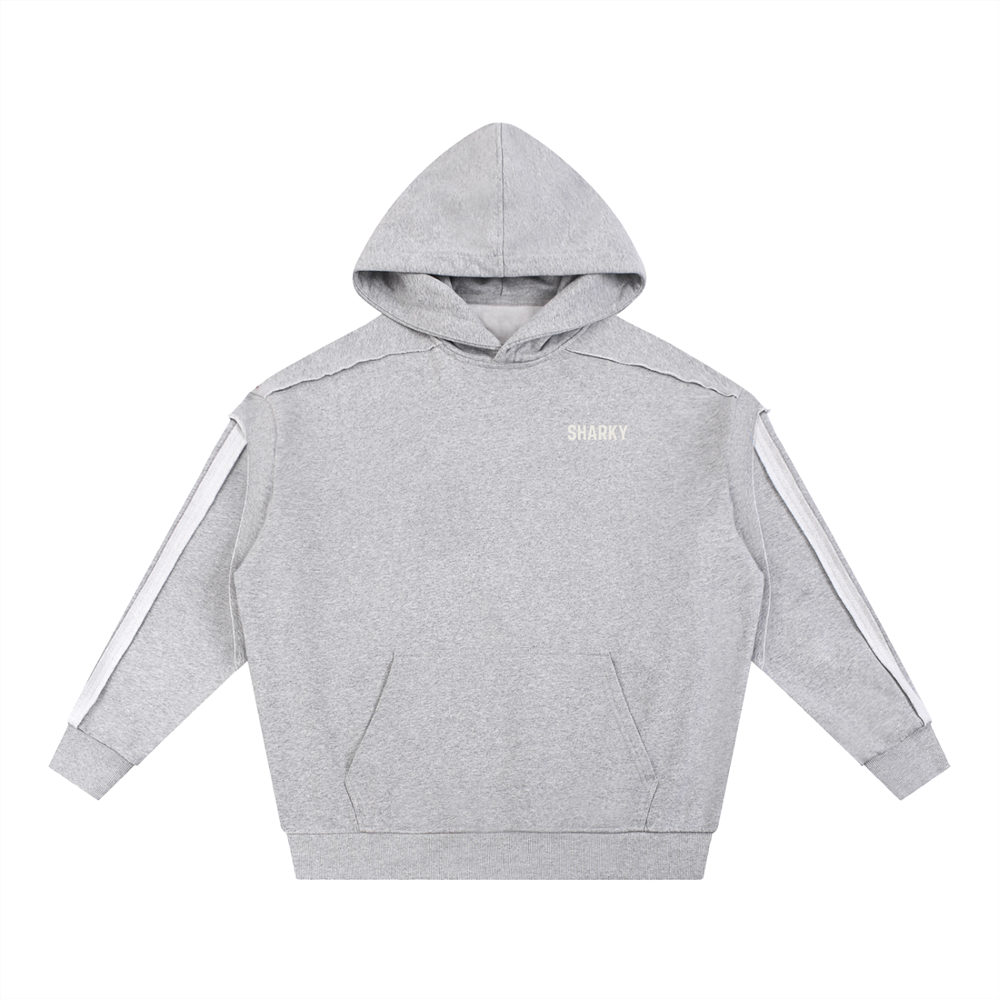 Contrast Tape Raw Edge Double Layered Hoodie - SHARKY