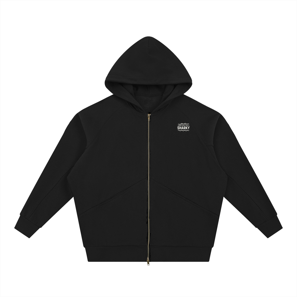 Dolman Sleeve Zip-Through Fleece  Hoodie - SHARKY