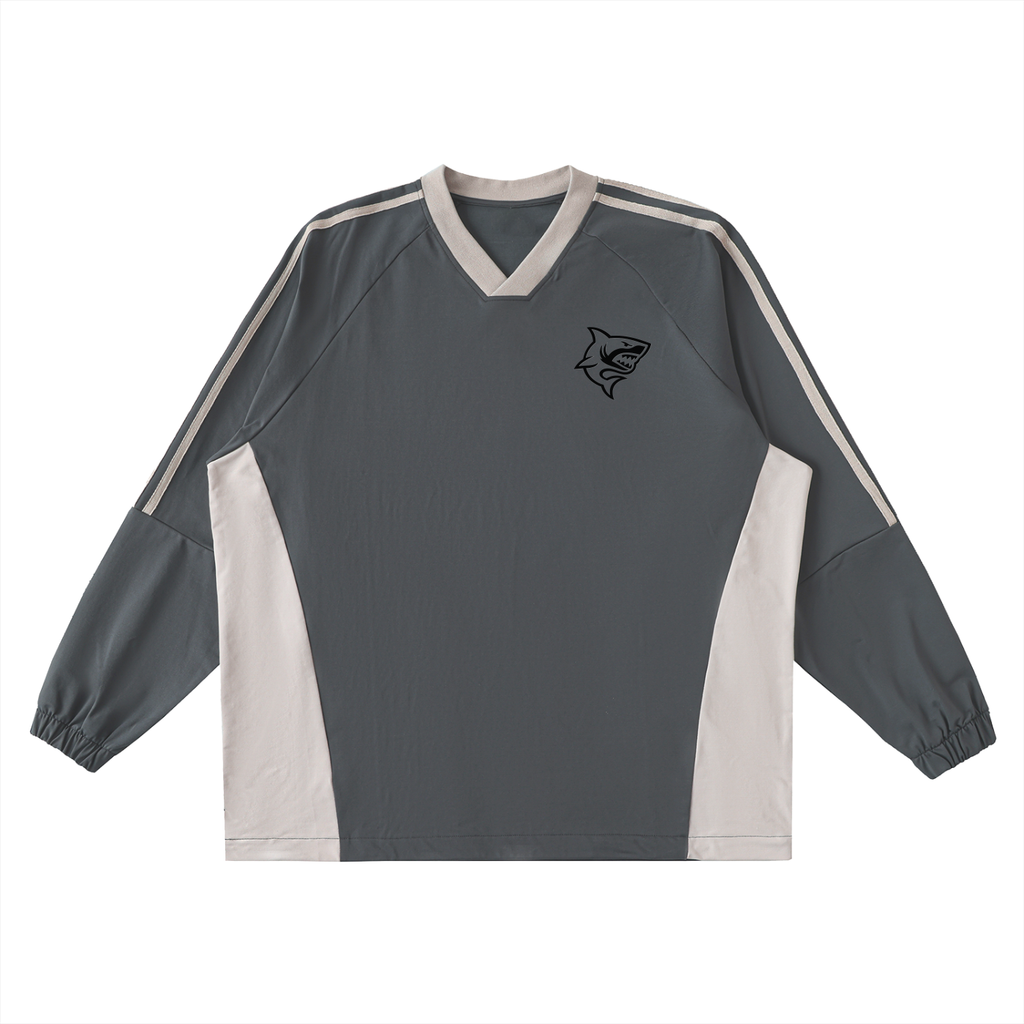 Color-Block V-Neck Long-Sleeve T-Shirt - SHARKY