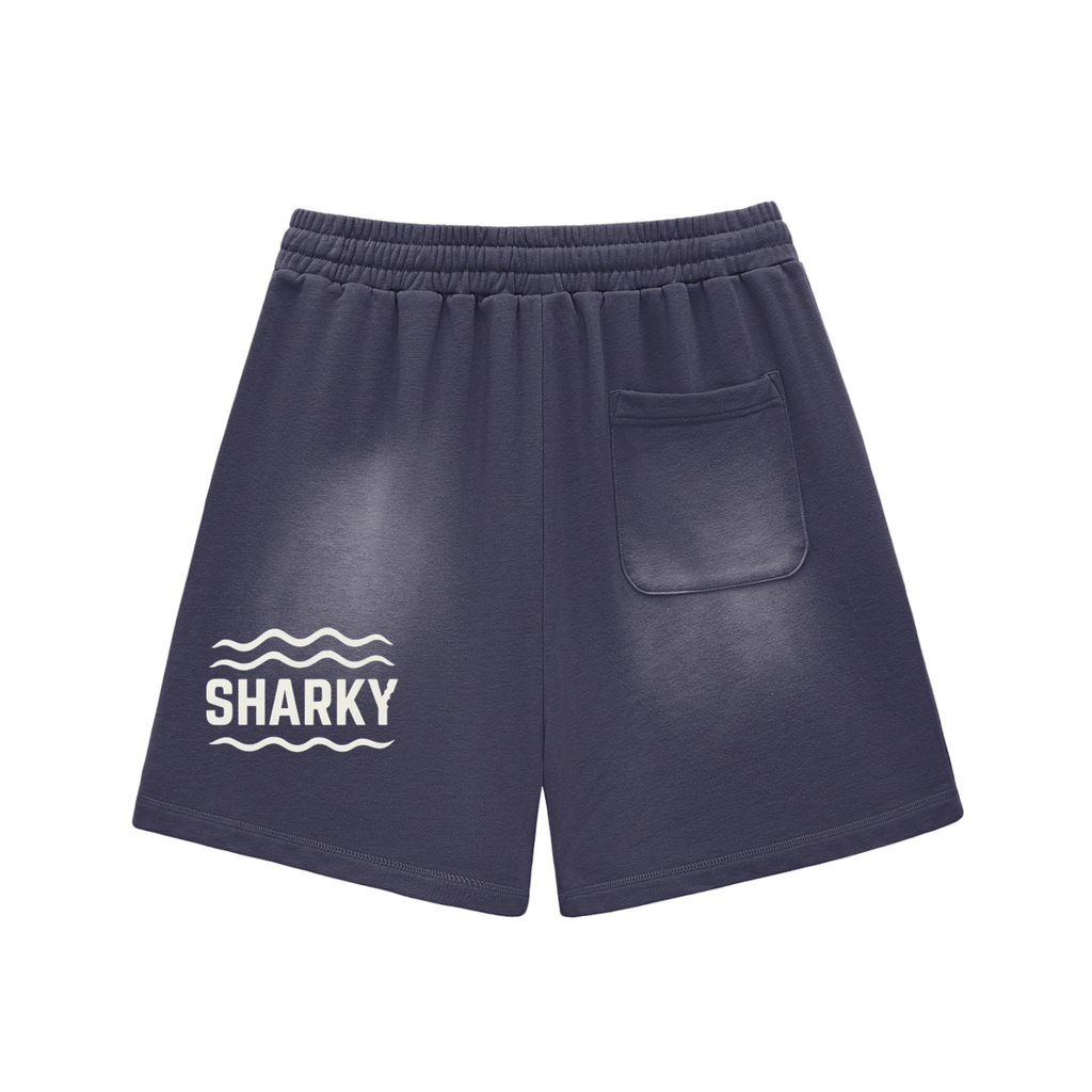 Sun Fade Raw Edge Cotton Shorts - SHARKY
