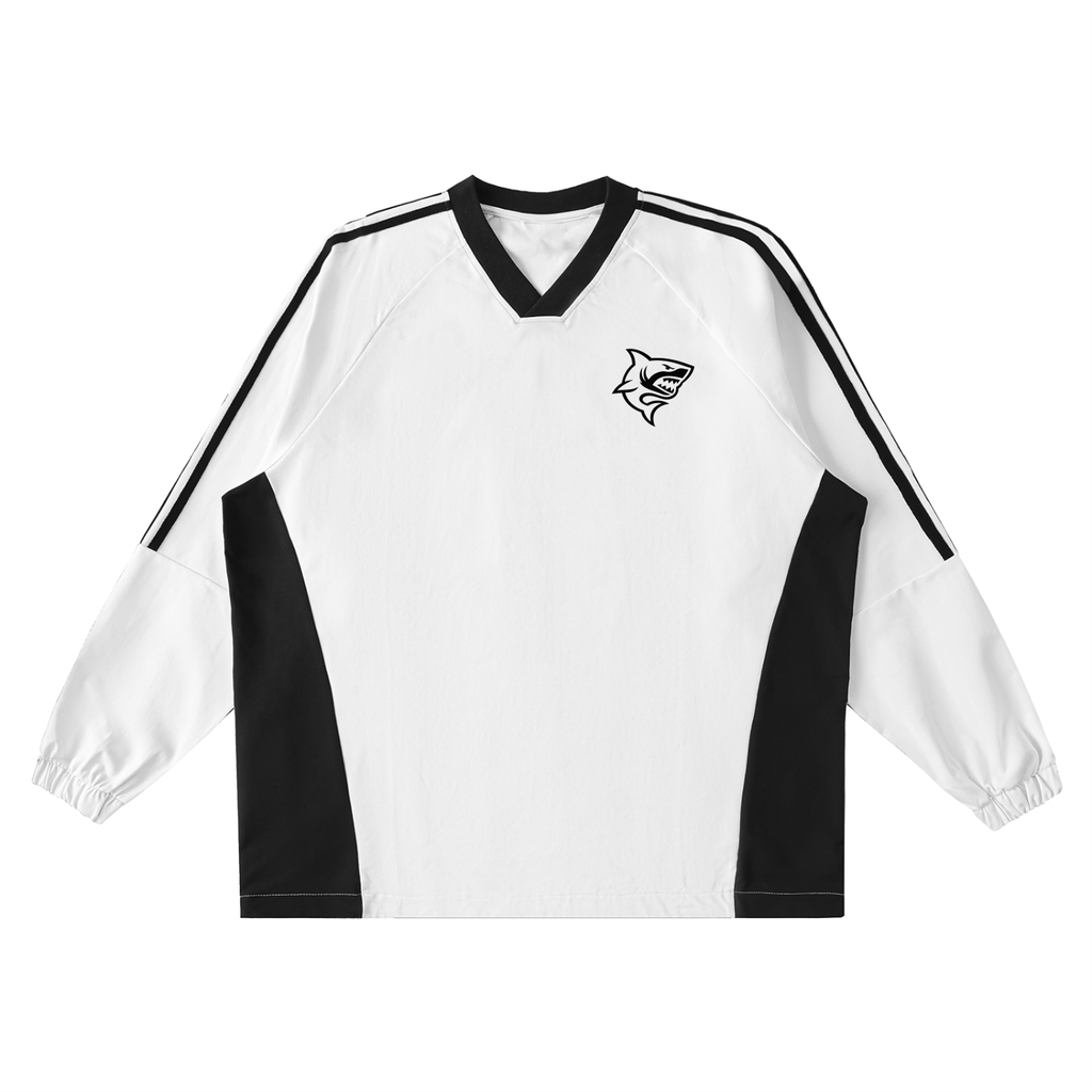 Color-Block V-Neck Long-Sleeve T-Shirt - SHARKY