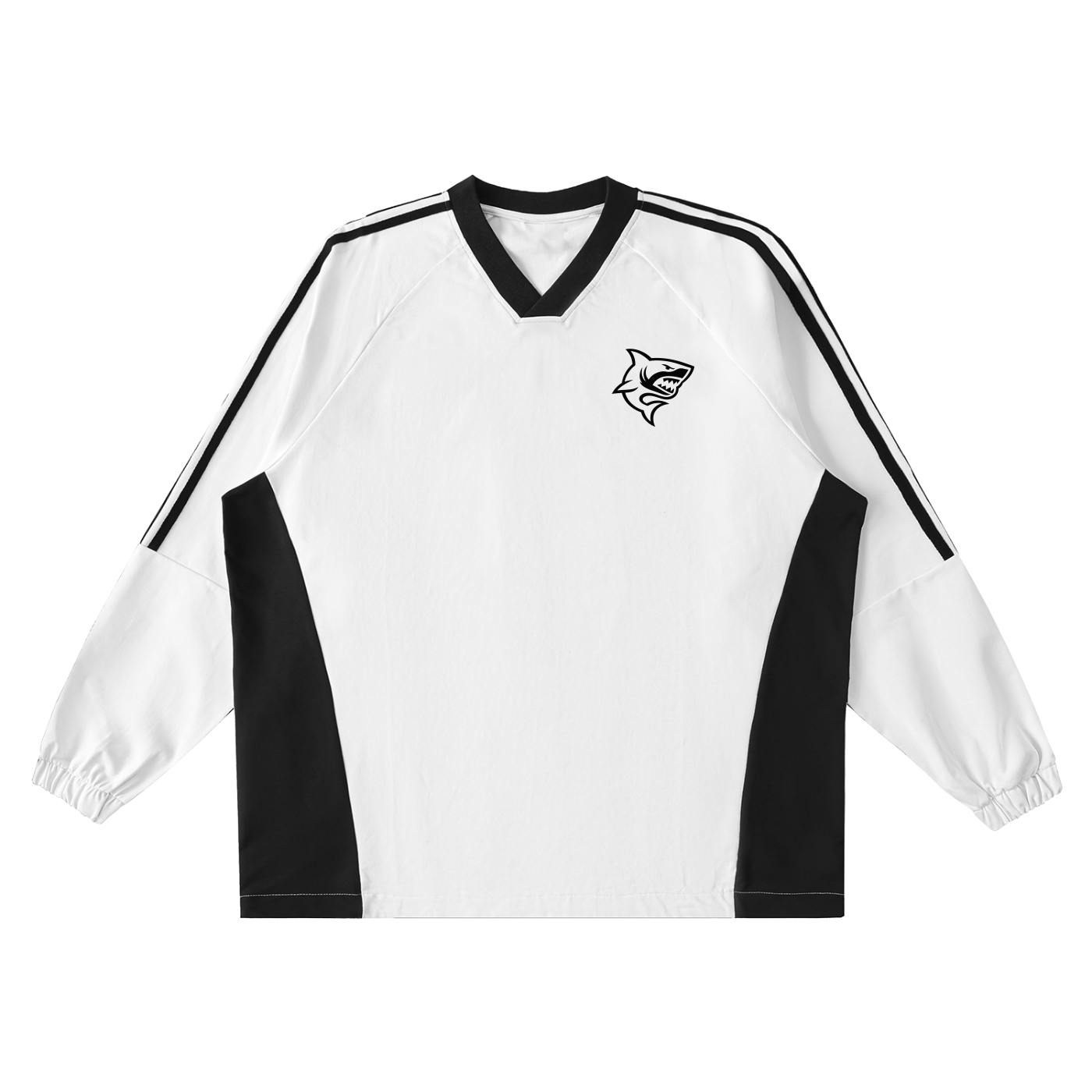 Color-Block V-Neck Long-Sleeve T-Shirt - SHARKY