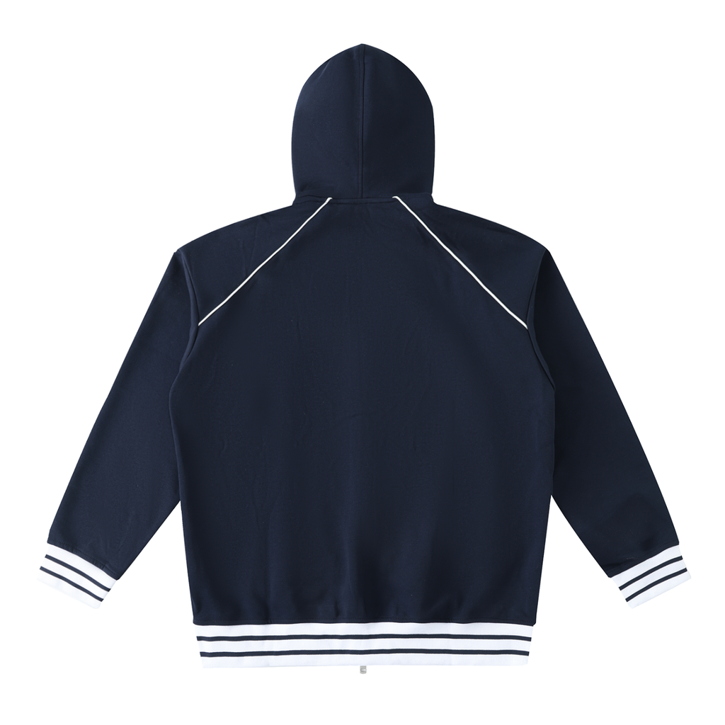 Striped Trim Zip-Up Hoodie - SHARKY