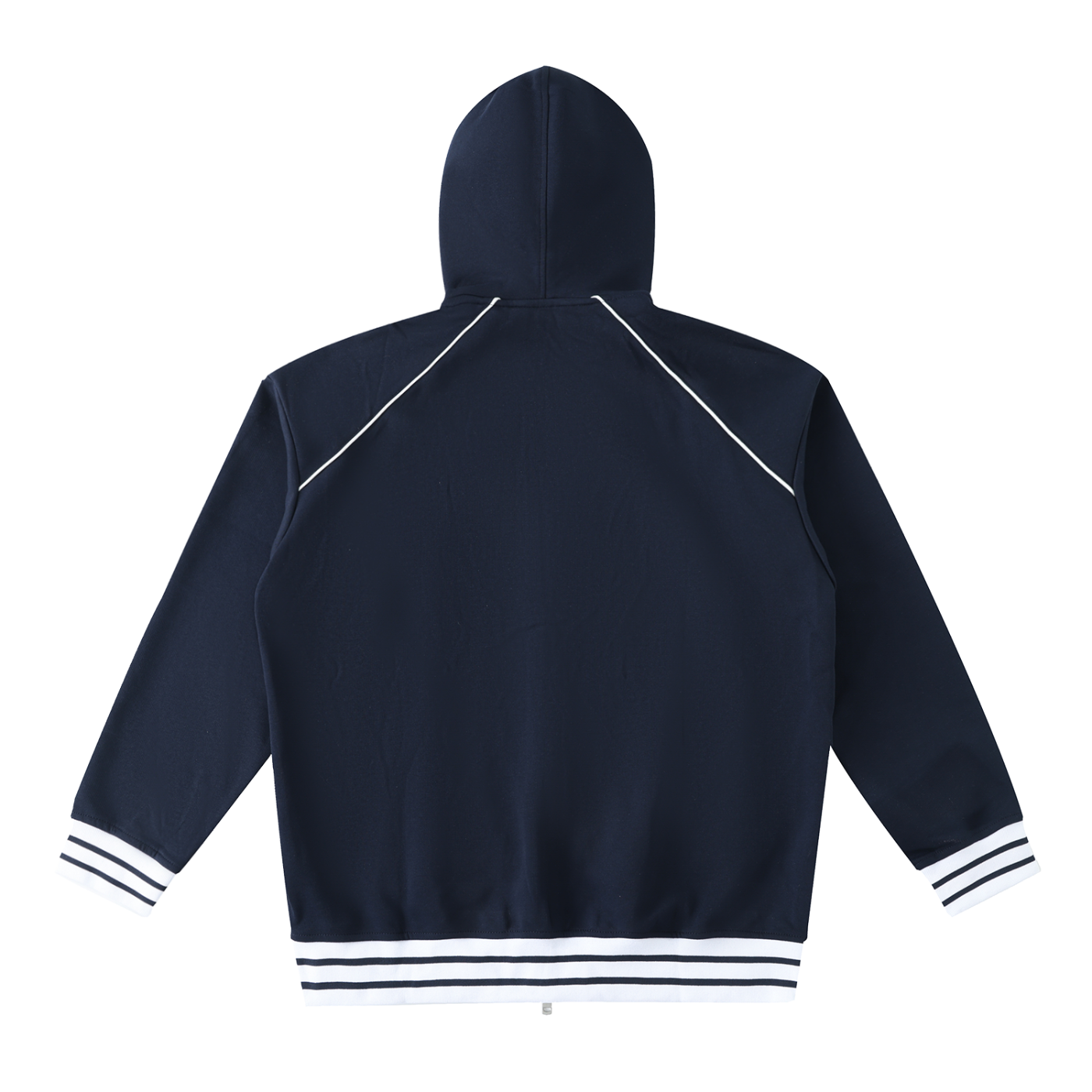 Striped Trim Zip-Up Hoodie - SHARKY