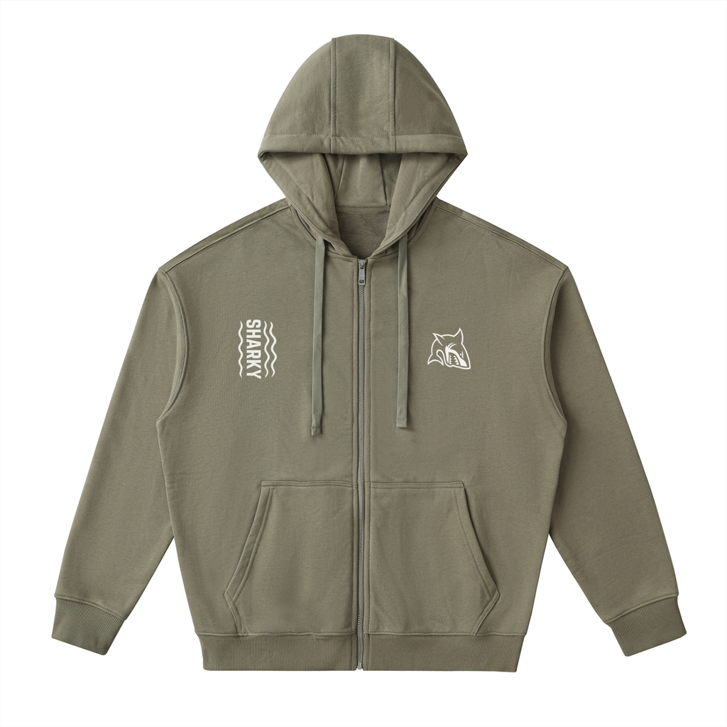 Drop-Shoulder Zip Up Hoodie - SHARKY